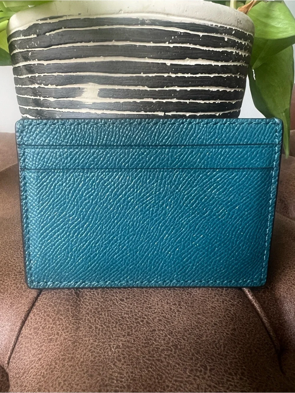 Coach Teal Pebbled Leather Card Case with Some Sparkle